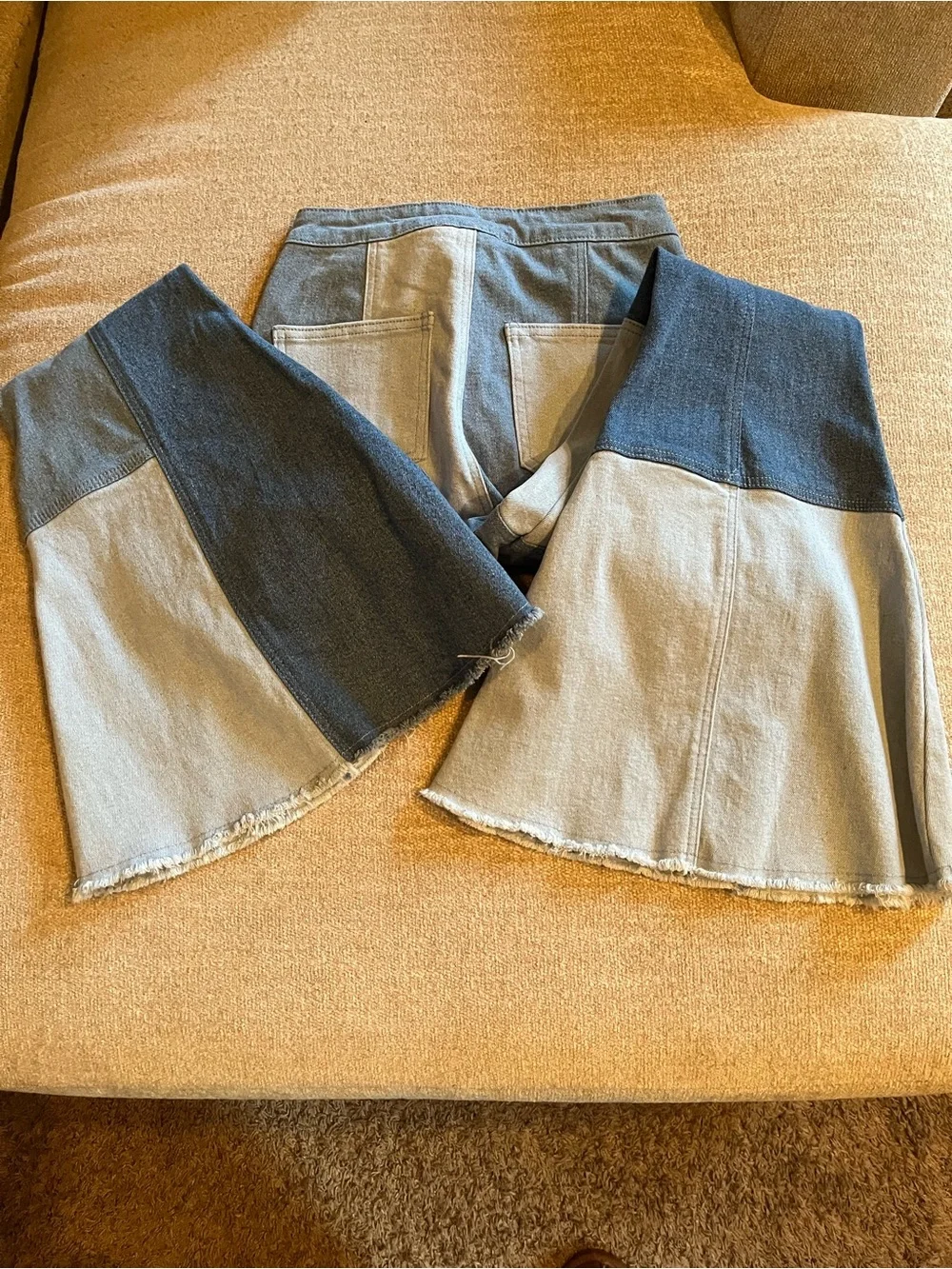 Peach Love California Two-Tone Patchwork Bootcut Jeans - Dark Gray & Light Gray